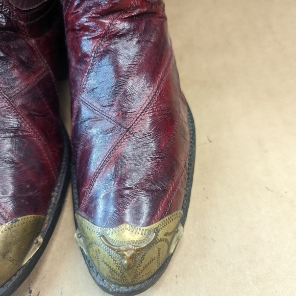 Tony Lama Black Label boots men's size 8C Exotic Genuine Black Cherry Eel skin c - Picture 4 of 13